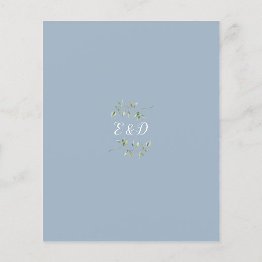 Budget Greenery Dusty Blue Wedding Einladung (Rückseite)