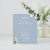 Budget Greenery Dusty Blue Wedding Einladung (Stehend Vorderseite)