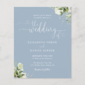 Budget Greenery Dusty Blue Wedding Einladung (Vorderseite)