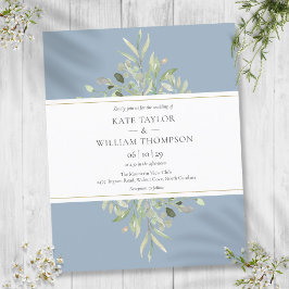 Budget Greenery Dusty Blue Wedding Einladung
