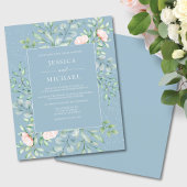 Budget Greenery Dusty Blue Wedding Einladung