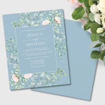 Budget Greenery Dusty Blue Wedding Einladung
