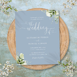Budget Greenery Dusty Blue Wedding Einladung