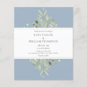 Budget Greenery Dusty Blue Wedding Einladung (Vorderseite)