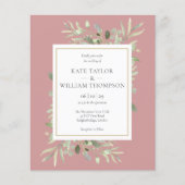 Budget Greenery Dusty Rose Wedding Foto Einladung (Vorderseite)