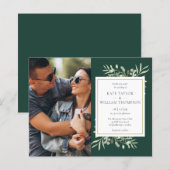 Budget Greenery Emerald Foto Wedding Einladung (Vorne/Hinten)