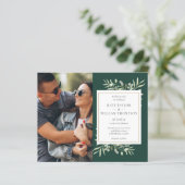 Budget Greenery Emerald Foto Wedding Einladung (Stehend Vorderseite)