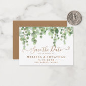 Budget Greenery Eucalyptus B Wedding Save the Date Mitteilungskarte (Vorderseite/Rückseite Beispiel)