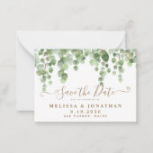 Budget Greenery Eucalyptus B Wedding Save the Date Mitteilungskarte (Vorderseite)
