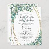 Budget Greenery Eucalyptus Gold Hochzeit Einladung (Vorne/Hinten)