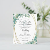 Budget Greenery Eucalyptus Gold Hochzeit Einladung (Stehend Vorderseite)