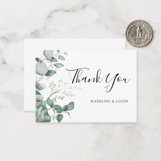 BUDGET Greenery Eucalyptus Wedding Dankeschön Kart Mitteilungskarte (Vorderseite/Rückseite Beispiel)