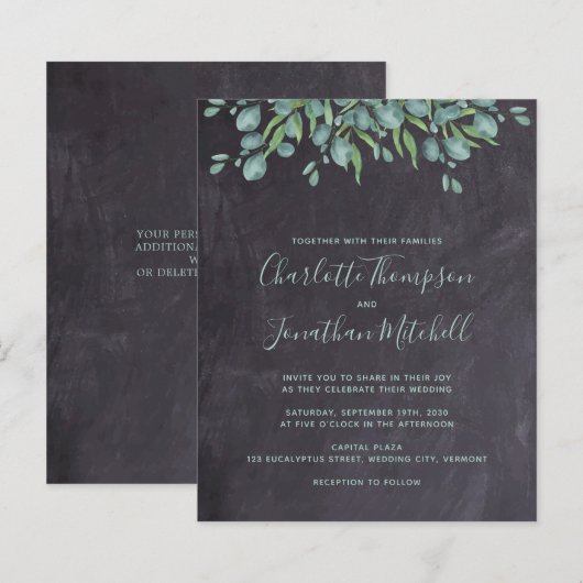 Budget Greenery Eucalyptus Wedding Einladung (Vorne/Hinten)