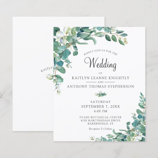 Budget Greenery Eucalyptus Wedding Einladung (Vorne/Hinten)