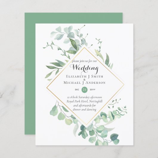 Budget Greenery Eucalyptus Wedding Einladungen (Vorne/Hinten)