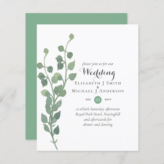 Budget Greenery Eucalyptus Wedding Einladungen (Vorne/Hinten)