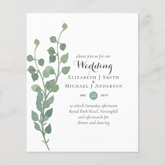 Budget Greenery Eucalyptus Wedding Einladungen (Vorderseite)