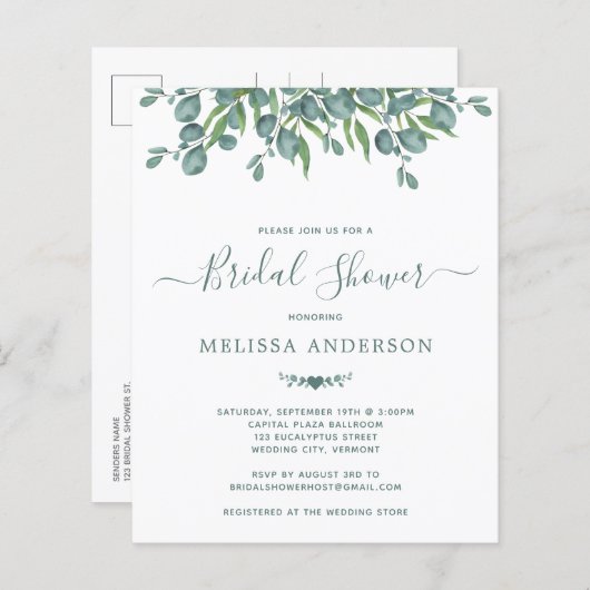 Budget Greenery Eukalyptus Brautparty Einladung (Vorne/Hinten)