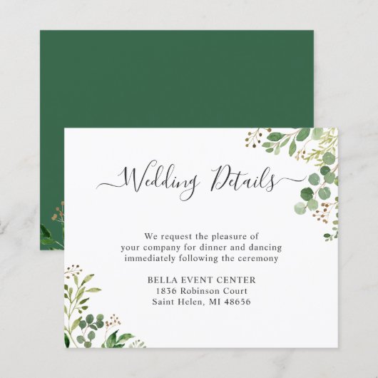 Budget Greenery Eukalyptus Wedding Details Card (Vorne/Hinten)