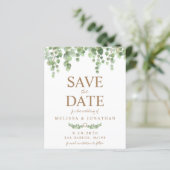 Budget Greenery Eukalyptus Wedding Save the Date (Stehend Vorderseite)