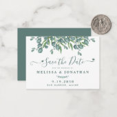 Budget Greenery Eukalyptus Wedding Save the Date Mitteilungskarte (Vorderseite/Rückseite Beispiel)