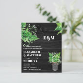 BUDGET Greenery Ferns monochrome Hochzeit Einladun (Stehend Vorderseite)