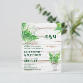 BUDGET Greenery Ferns monochrome Hochzeit Einladun (Stehend Vorderseite)