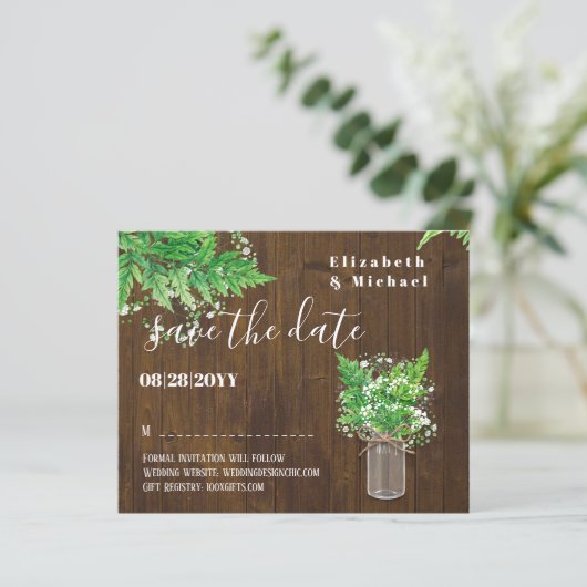 BUDGET Greenery Ferns Wedding Save the Dates (Stehend Vorderseite)