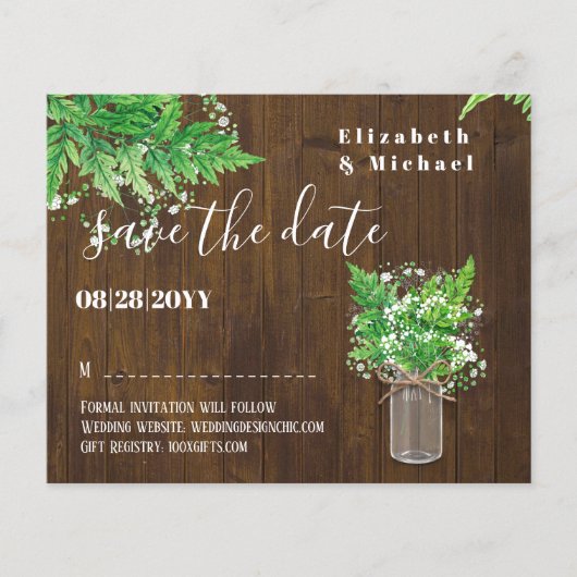 BUDGET Greenery Ferns Wedding Save the Dates (Vorderseite)