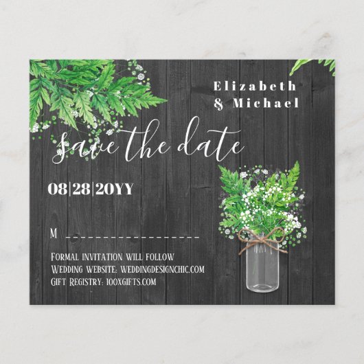 BUDGET Greenery Ferns Wedding Save the Dates (Vorderseite)