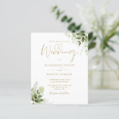 Budget Greenery Floral Gold Hochzeit Einladung (Stehend Vorderseite)