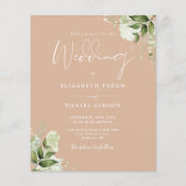 Budget Greenery Floral Tan Wedding Einladung (Vorderseite)