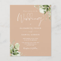 Budget Greenery Floral Tan Wedding Einladung
