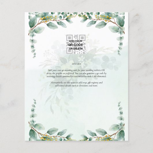 BUDGET Greenery FOTO Wedding Save the Date QRcode Flyer (Hinten)