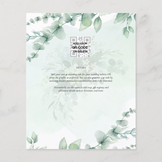 BUDGET Greenery FOTO Wedding Save the Date QRcode Flyer (Hinten)