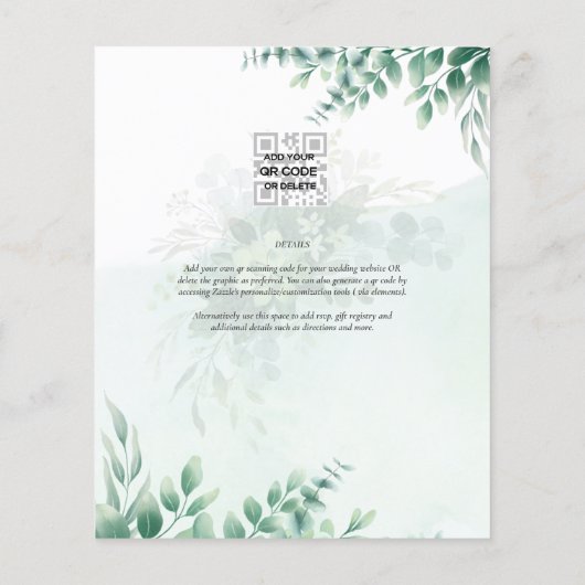BUDGET Greenery FOTO Wedding Save the Date QRcode Flyer (Hinten)