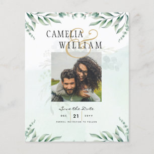 BUDGET Greenery FOTO Wedding Save the Date QRcode Flyer
