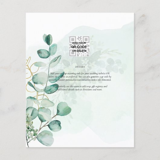 BUDGET Greenery FOTO Wedding Save the Date QRcode Flyer (Hinten)