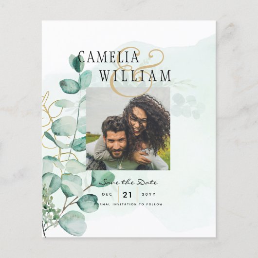 BUDGET Greenery FOTO Wedding Save the Date QRcode Flyer (Vorne)