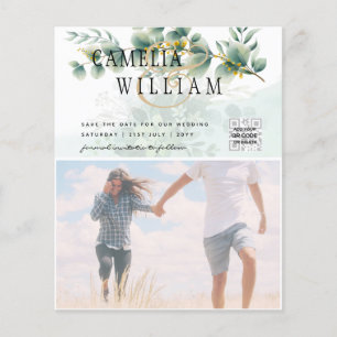 BUDGET Greenery FOTO Wedding Save the Date QRcode Flyer
