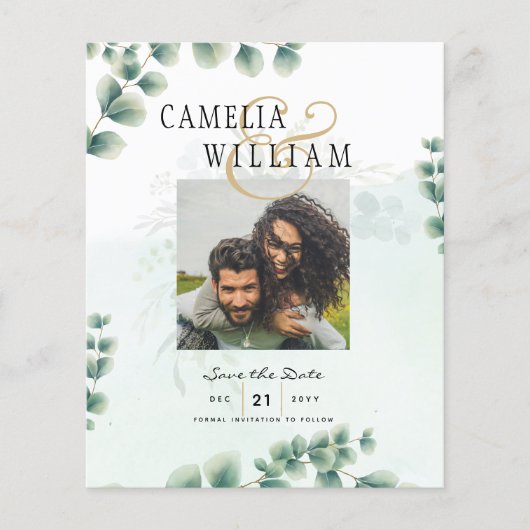 BUDGET Greenery FOTO Wedding Save the Date QRcode Flyer (Vorne)