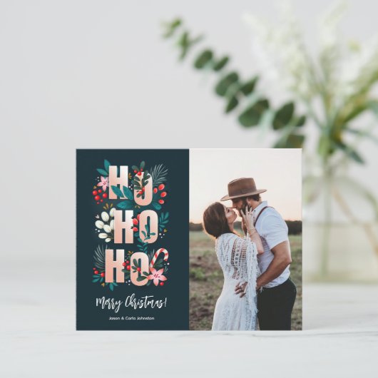 Budget Greenery Frohe Weihnachtsfotokarten (Stehend Vorderseite)