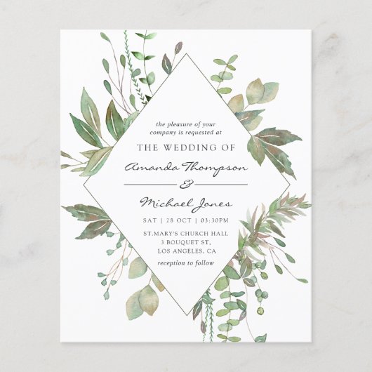 Budget Greenery Geometric Wedding Einladung Flyer (Vorne)