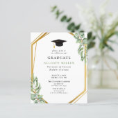 Budget Greenery Gold Abschluss Einladung (Stehend Vorderseite)