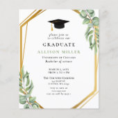 Budget Greenery Gold Abschluss Einladung (Vorderseite)