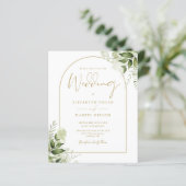 Budget Greenery Gold Arch Hochzeit Einladung (Stehend Vorderseite)