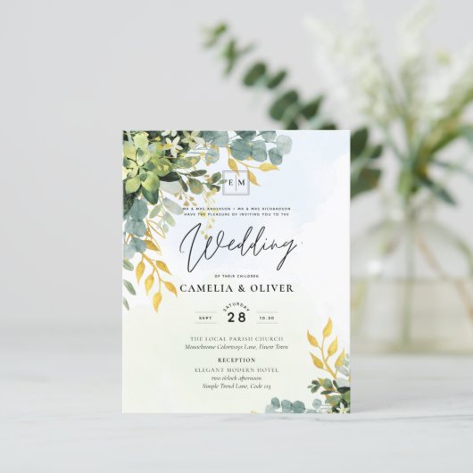 BUDGET Greenery Gold Eukalyptus Blätter Hochzeit (Stehend Vorderseite)