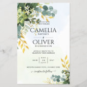 BUDGET Greenery Gold Eukalyptus Blätter Hochzeit Flyer (Vorne)