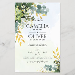 BUDGET Greenery Gold Eukalyptus Blätter Hochzeit Flyer