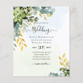 BUDGET Greenery Gold Eukalyptus Blätter Hochzeit Flyer